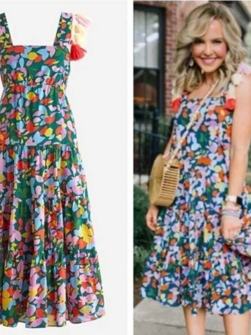 Floral Tiered Midi Dress - Green Multi